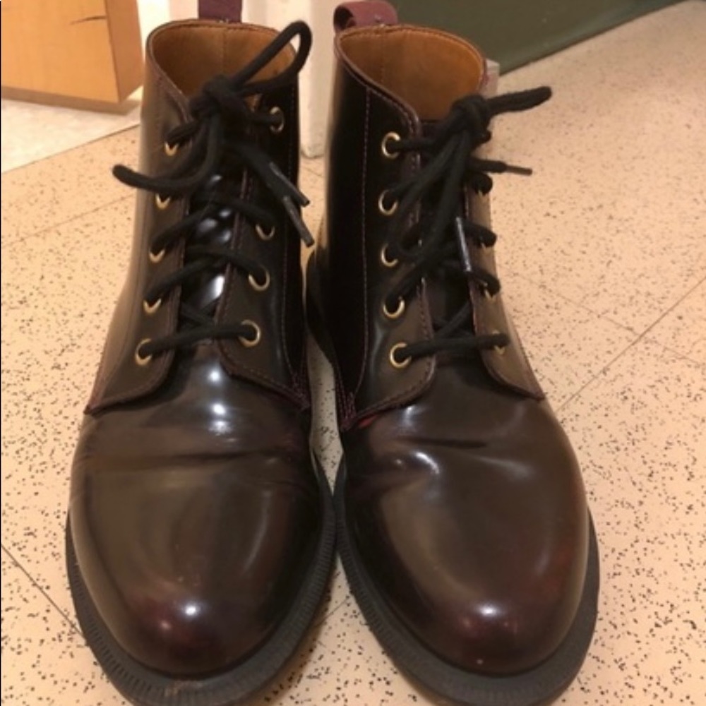 Dr. Martens EMMELINE ARCADIA LEATHER LACE UP ANKLE BOOTS CHERRY RED